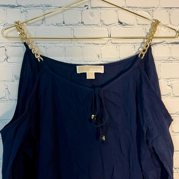Michael Kors Chain Strap Cold Shoulder Long Sleeve Shirt - Dark Blue - Picture 3 of 3